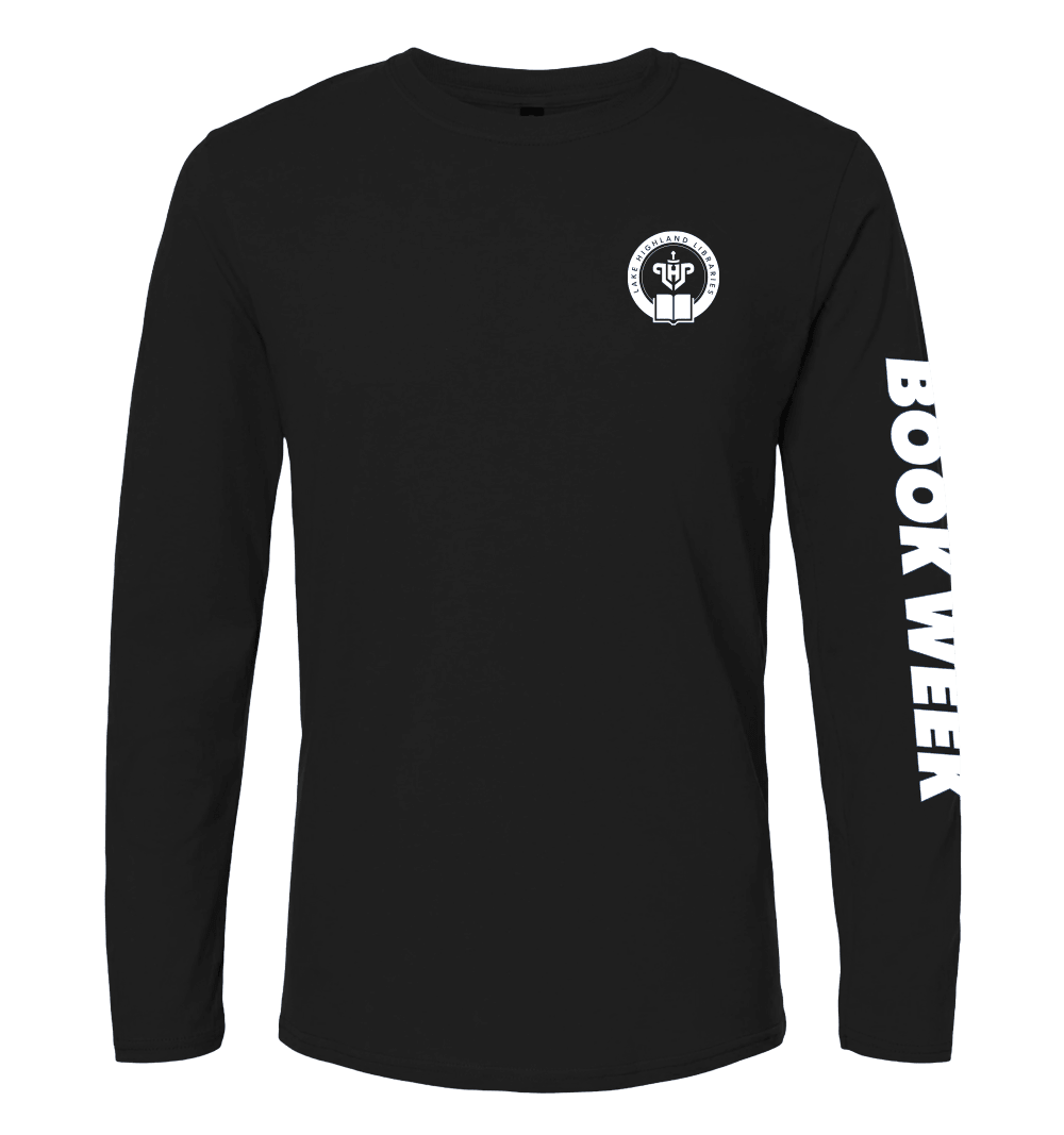 A black long-sleeve shirt with the LHP Book Week logo on the left chest and the words BOOK WEEK on the left sleeve.